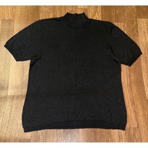 August Silk Knits Black 100% Silk Mock Neck Short Sleeve Sweater Size L
